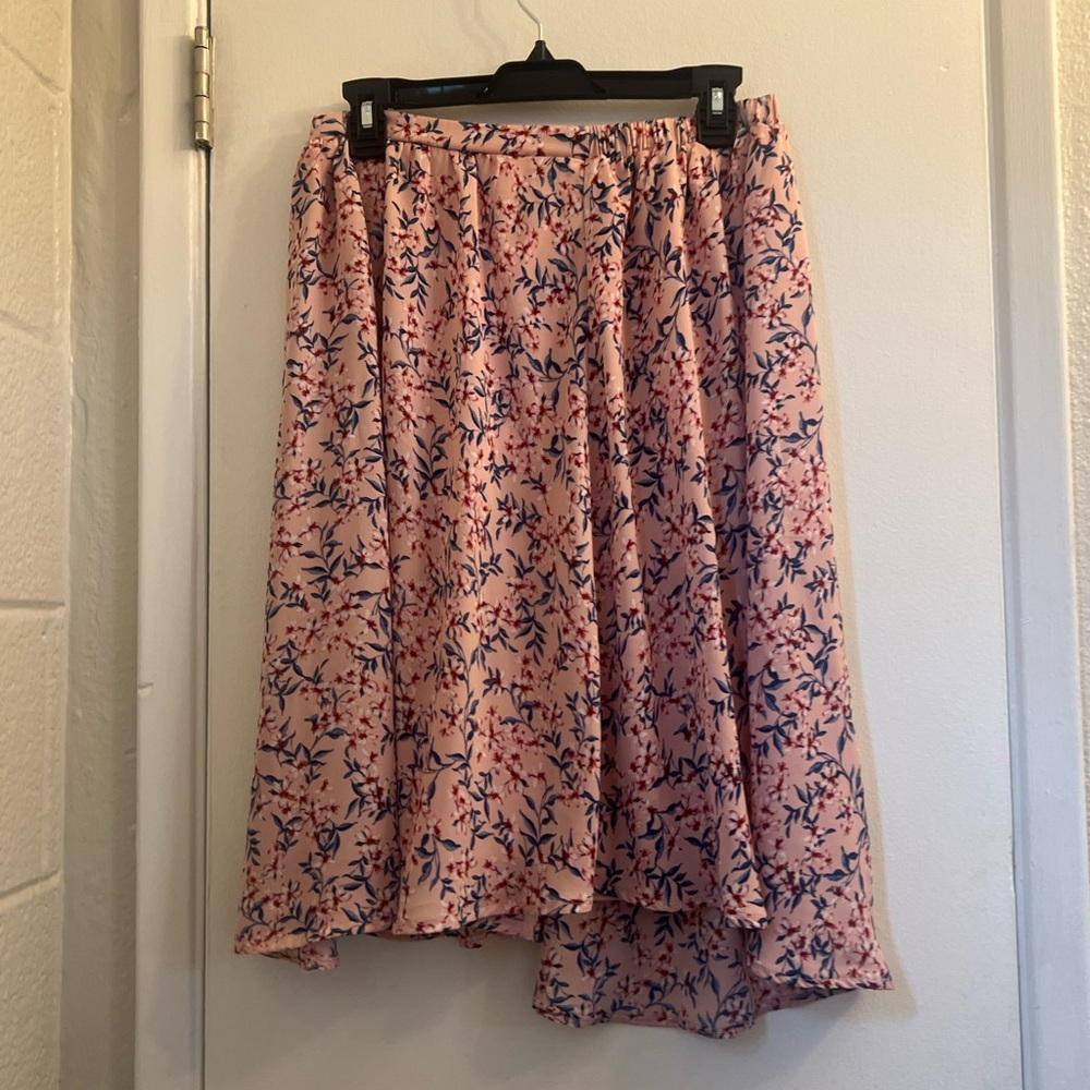 Bobeau Pink and Blue Floral Midi Skirt